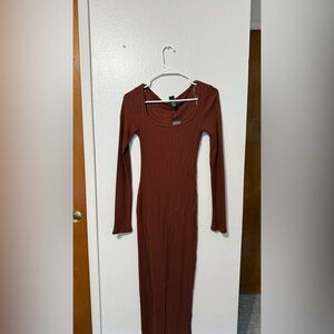 wild fable Ribbed Long Sleeve Scoop-Neck Dress - Brown